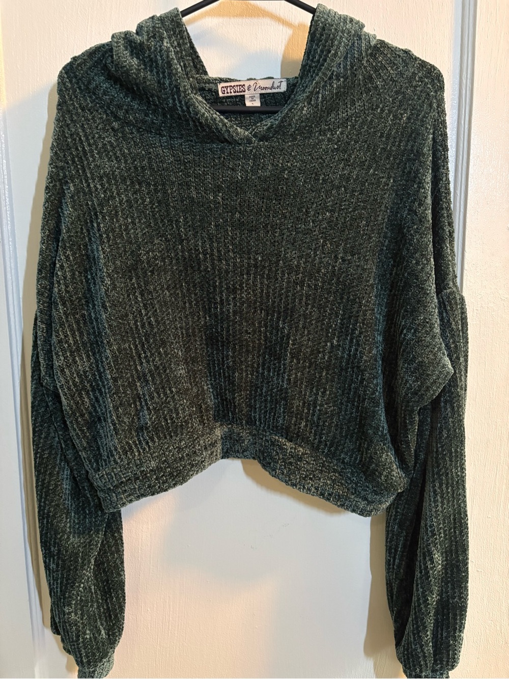 Gypsies & Moondust Dark Green Ribbed Hooded Sweater
